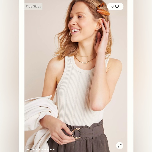 Anthropologie Robin Ribbed Tank Top Ecru XS - Picture 2 of 8